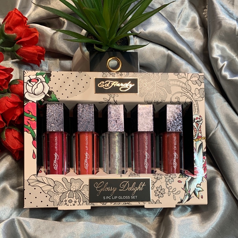 🌹ED HARDY Glossy Delight • 5-Pc Lip Gloss Set - Mixed Shades - NWT